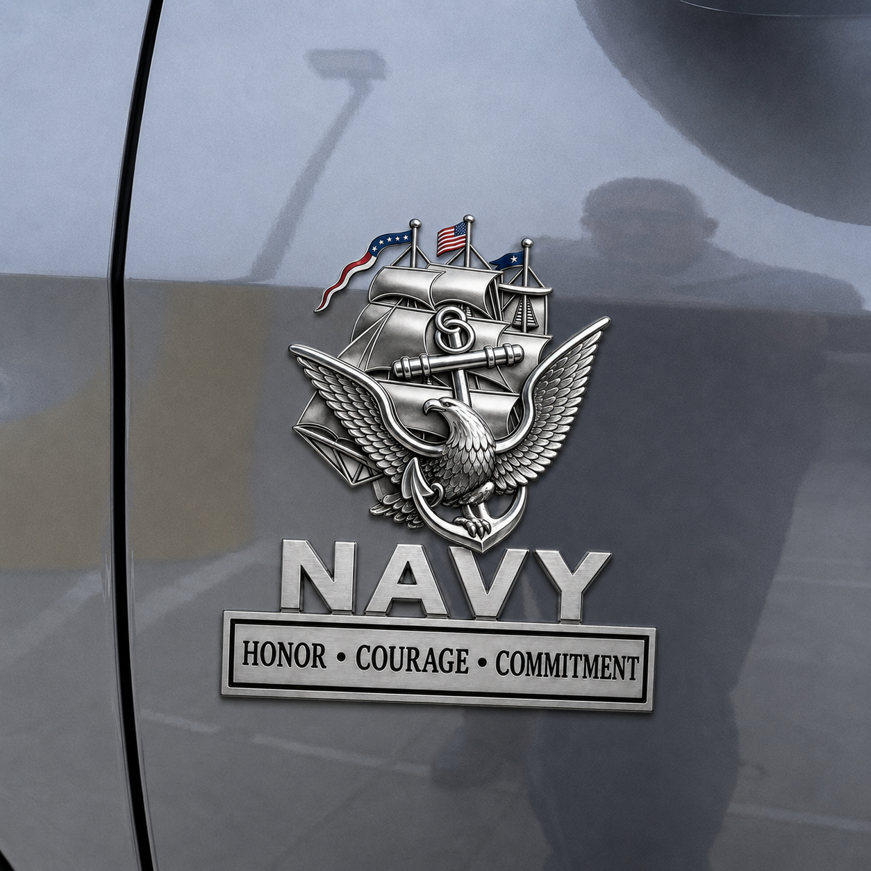 U.S. Navy "Core Values" Metal Vehicle Badge
