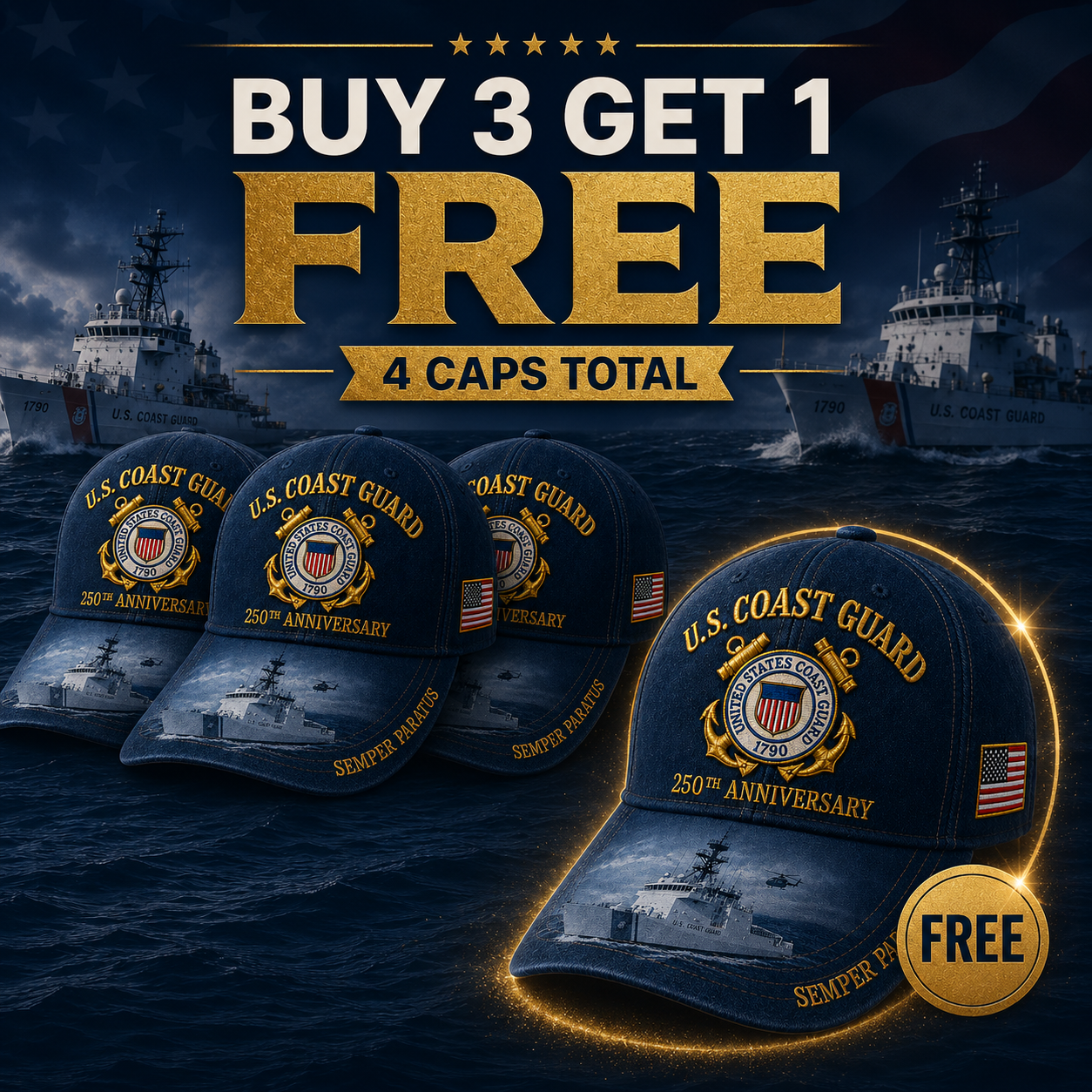🔥 Father’s Day Sale - ❤️ U.S. Coast Guard America's 250th  Anniversary  Edition Commemorative Embroidered Cap 🇺🇸