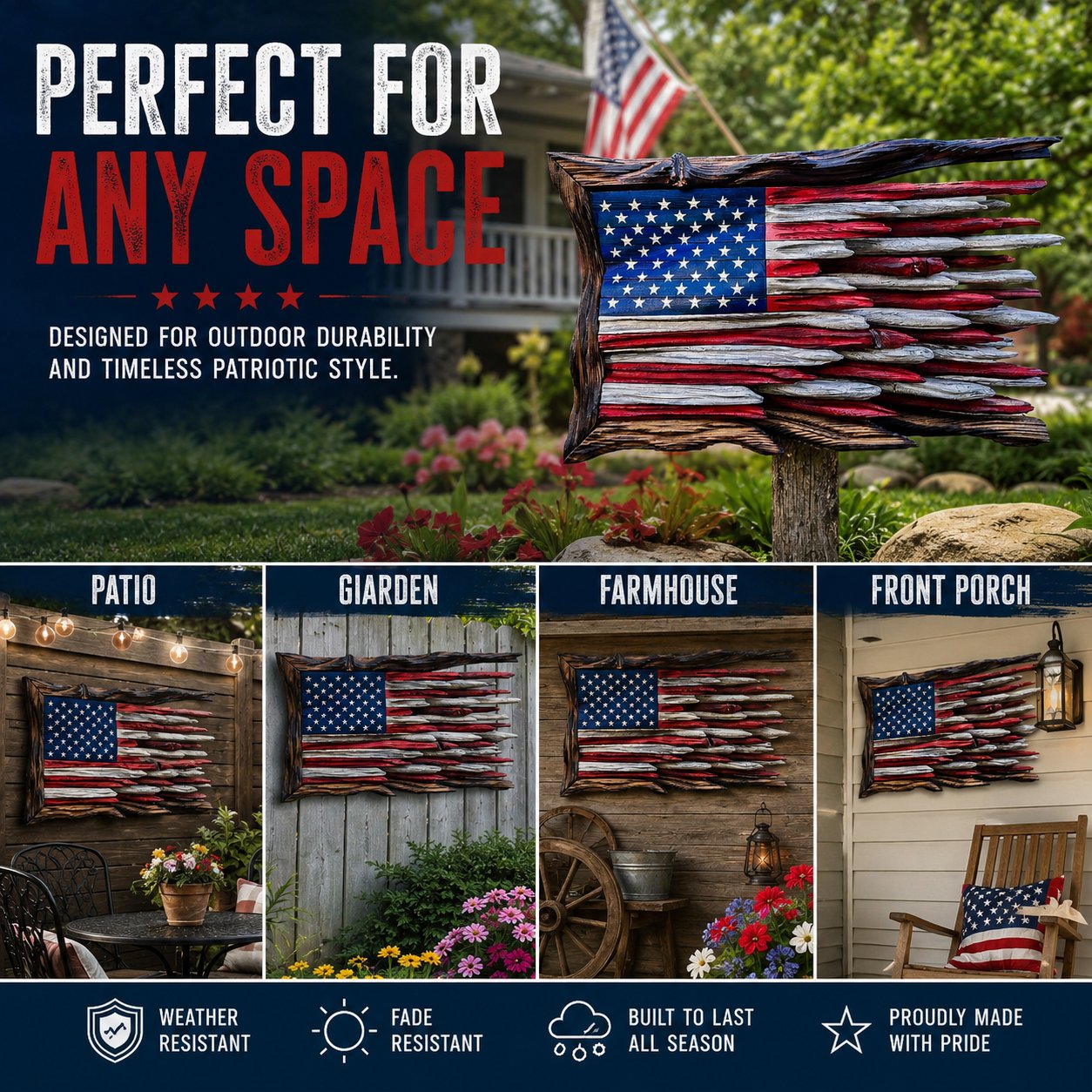 🇺🇸 Handmade Wooden American Flag Wall Art, 🔥Buy 2 FREE SHIPPING