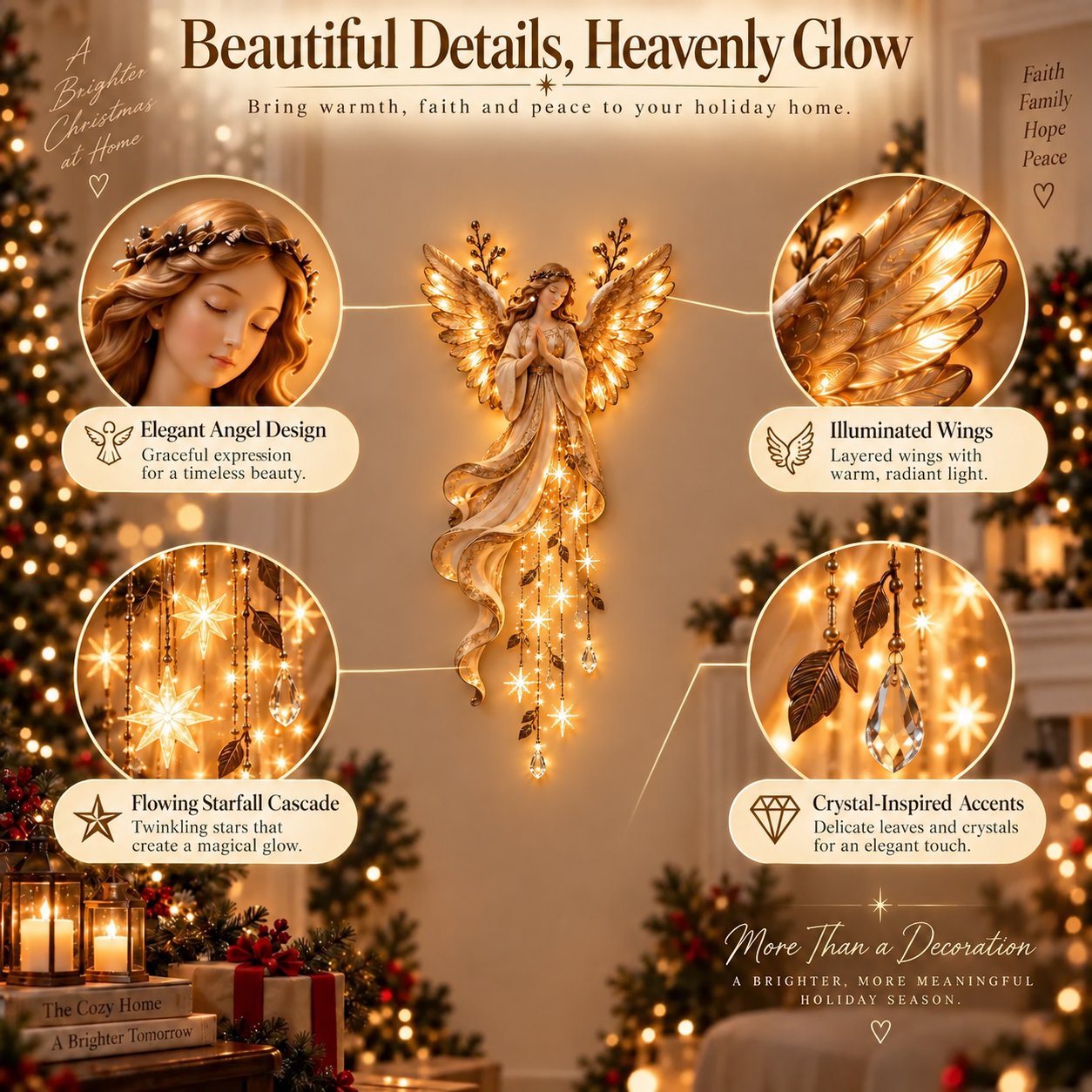 ✨Guardian Angel Starfall Cascade – Lighted Faith & Blessing Christmas Wall Decor✨