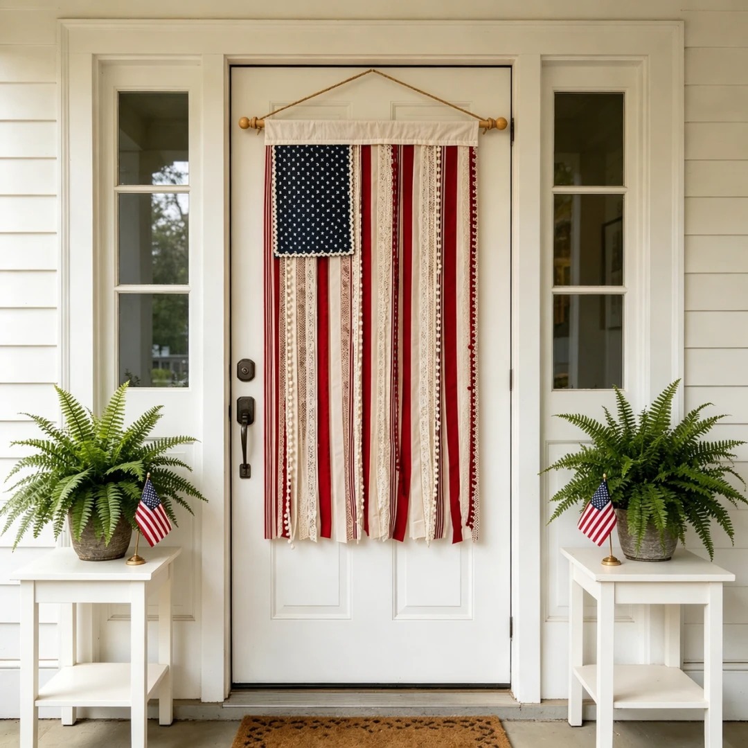 4 x 2.3 Ft Lighted Rag American Flag Banner