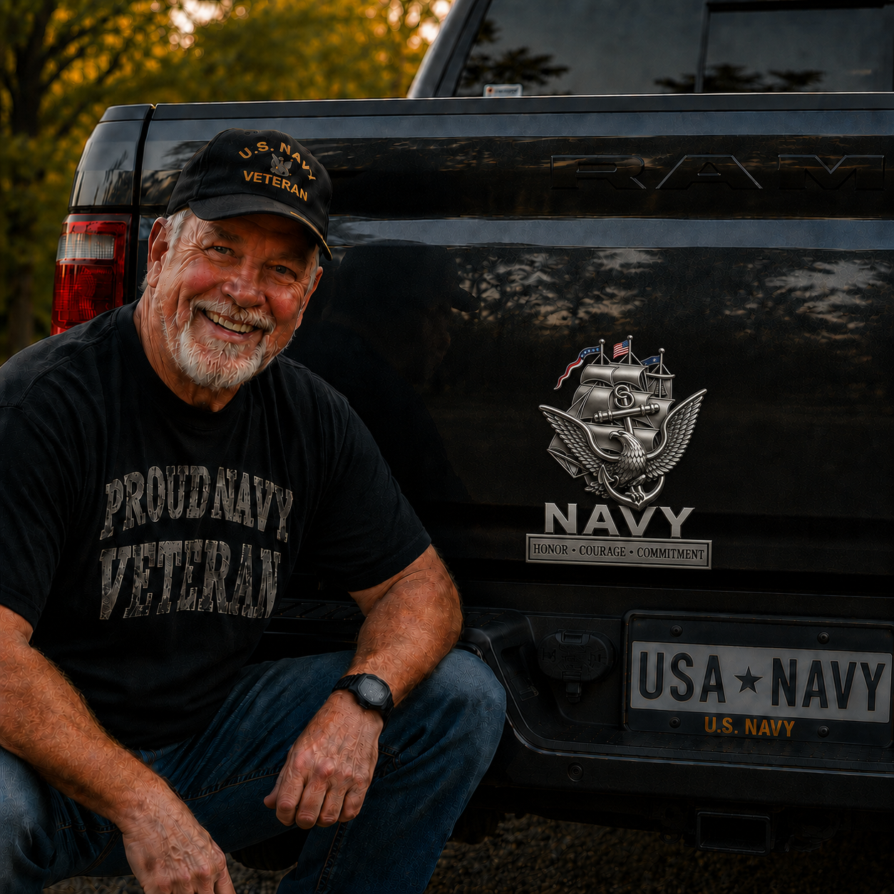 U.S. Navy "Core Values" Metal Vehicle Badge