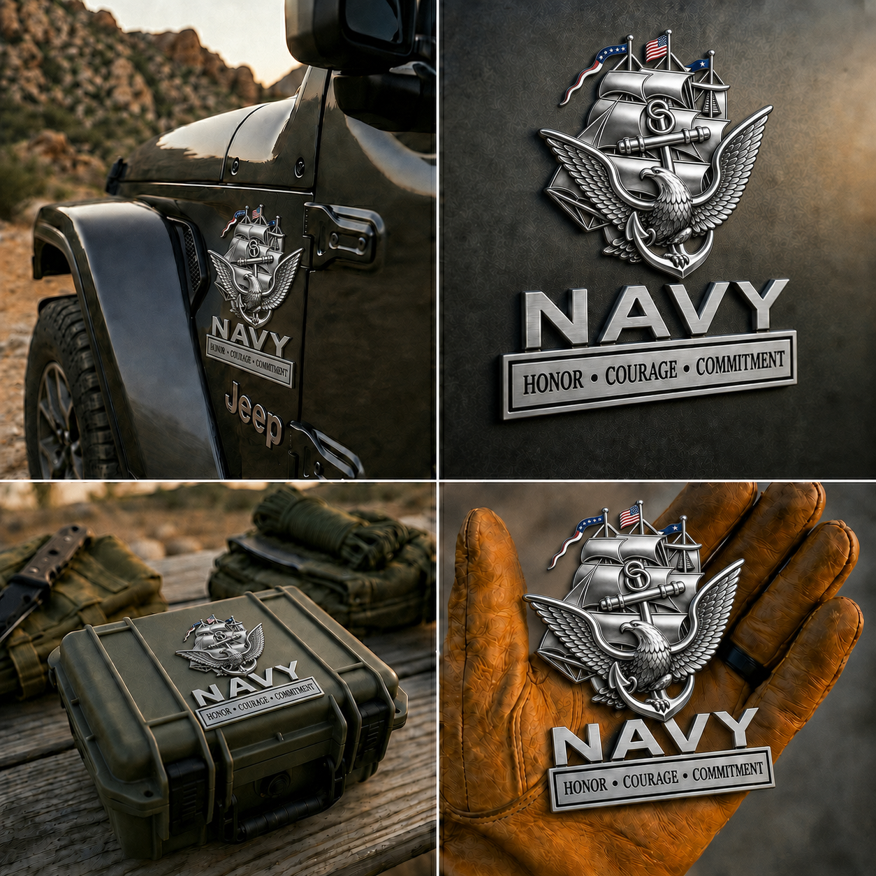 U.S. Navy "Core Values" Metal Vehicle Badge
