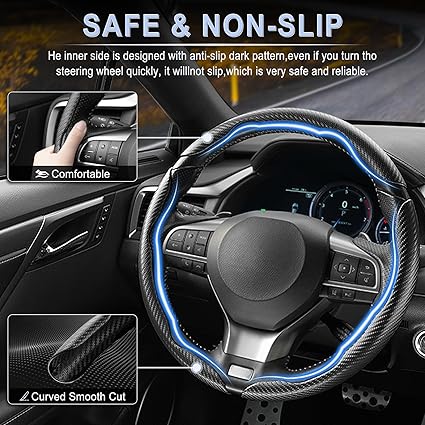 Carbon Fiber Silicone Anti-Slip Car Steering Wheel Cover Universal Fit