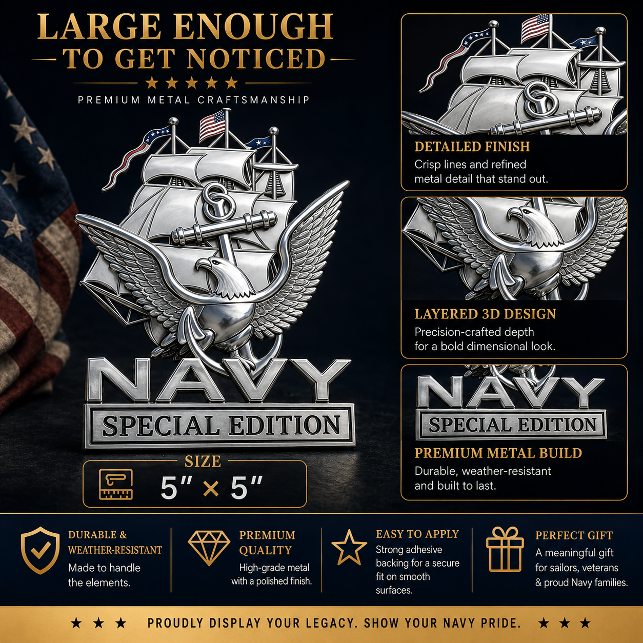 U.S. Navy Special Edition Metal Vehicle Badge