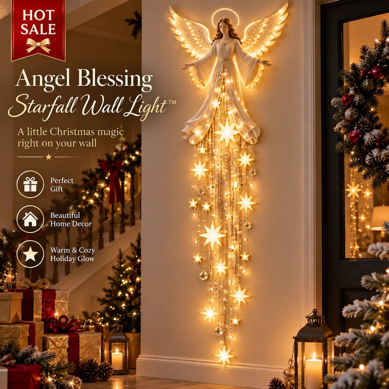 Angel Blessing Starfall Wall LightTM – Heavenly Christmas Wall Decor