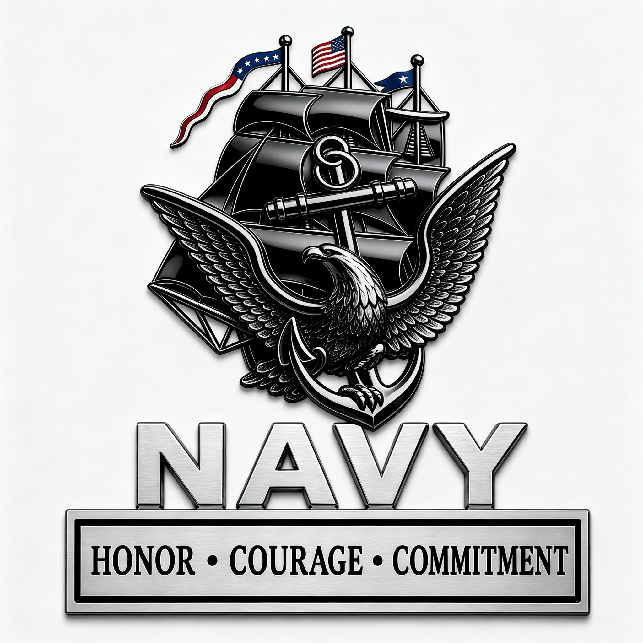 U.S. Navy "Core Values" Metal Vehicle Badge