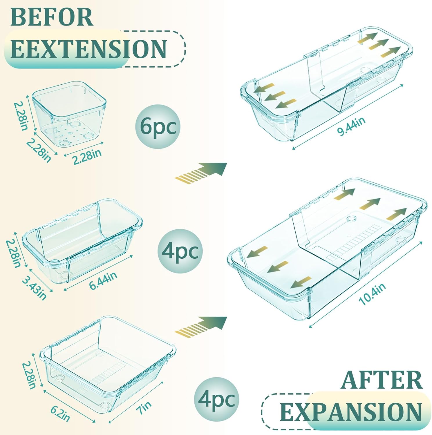 Clear Drawer Organizer, Adjustable Drawer Storage Box