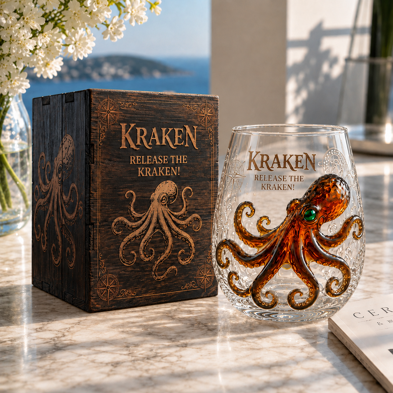 Kraken Octopus Sculpted Glass Tumbler