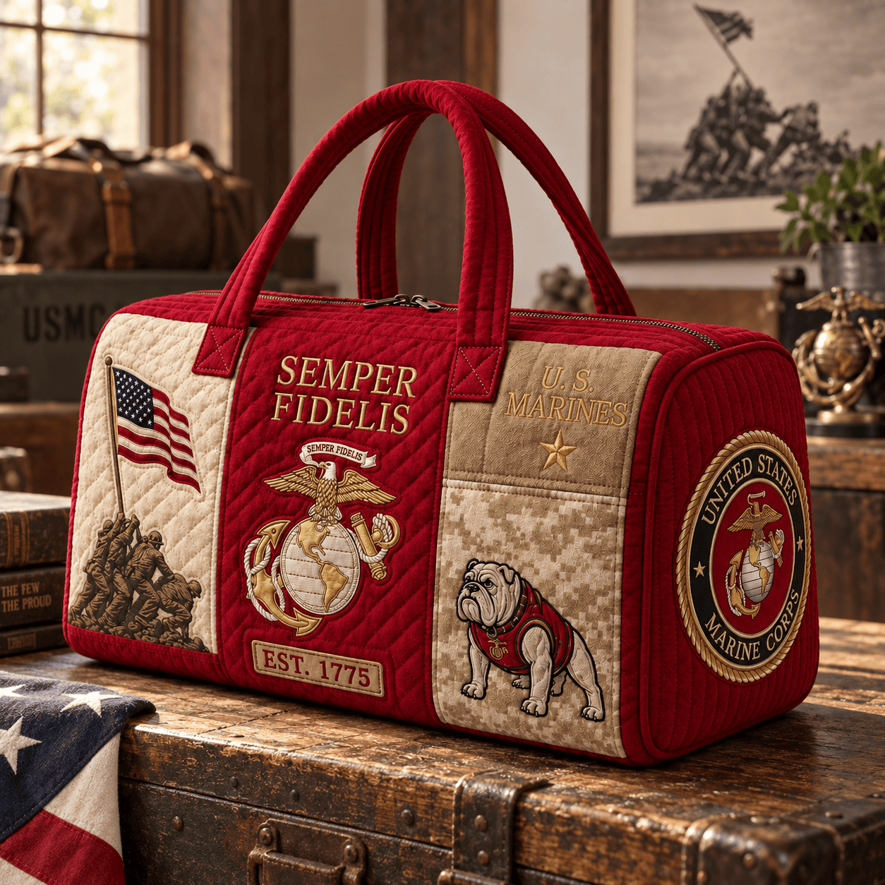 Handmade US Military Heritage Quilted Duffel Bag