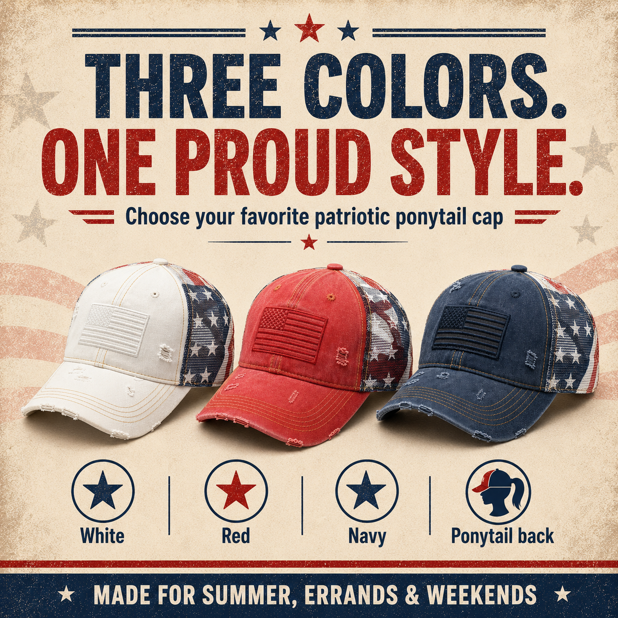American Flag Ponytail Embroidered Hat