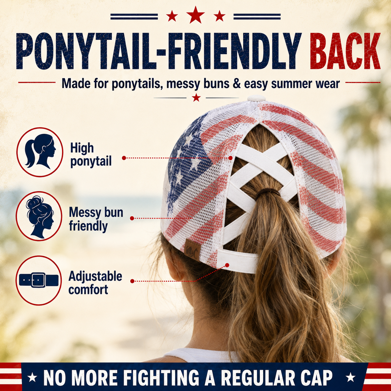 American Flag Ponytail Embroidered Hat