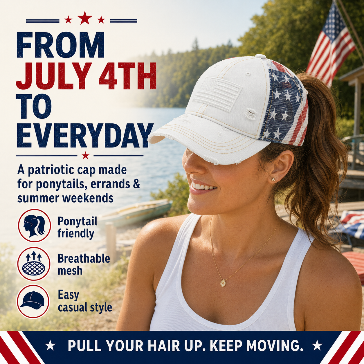 American Flag Ponytail Embroidered Hat