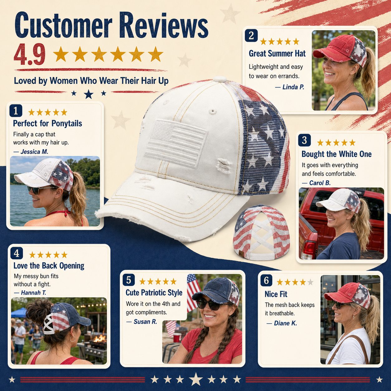 American Flag Ponytail Embroidered Hat