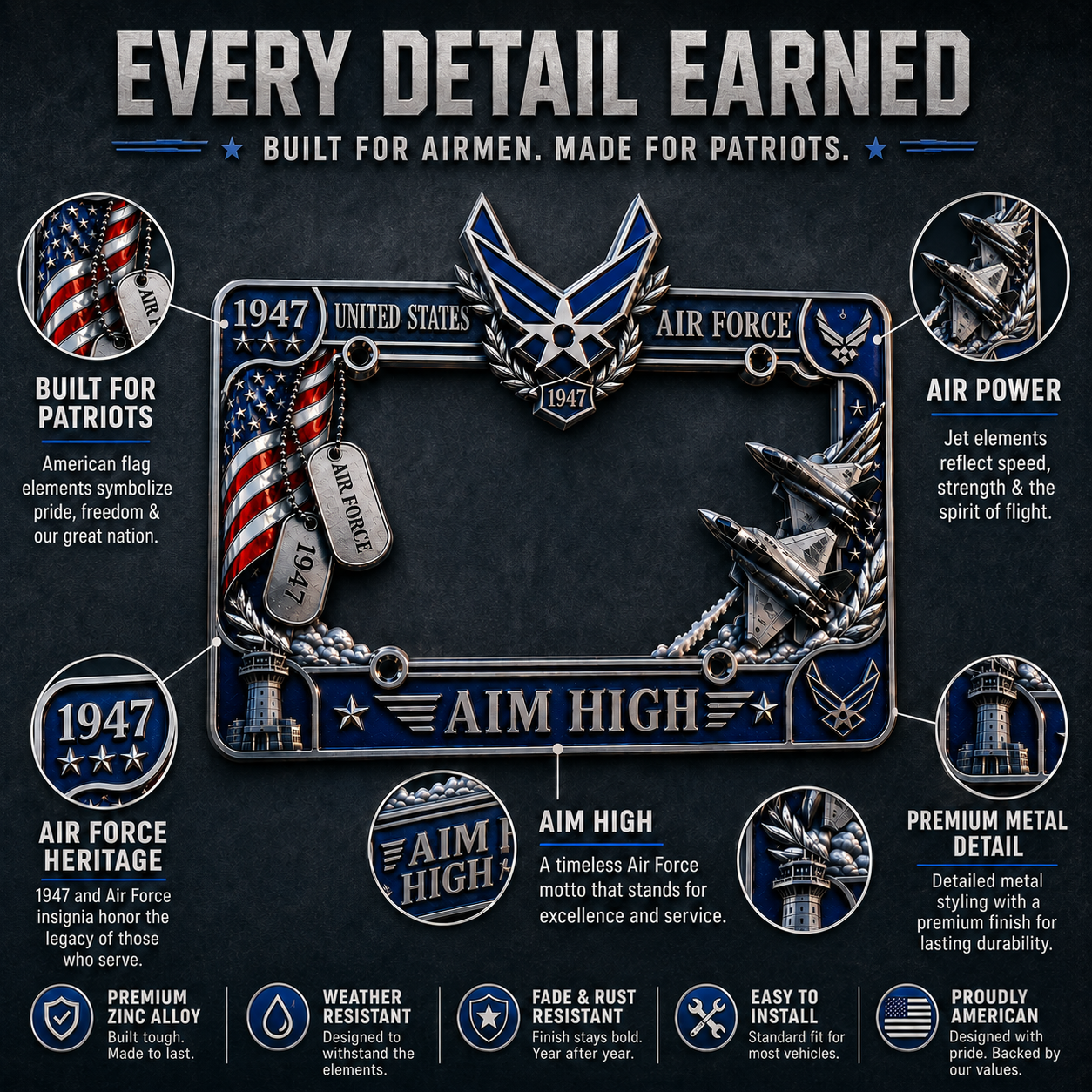 🔥 Last Day 49% OFF - U.S. Air Force “Aim High” License Plate Frame ✈️
