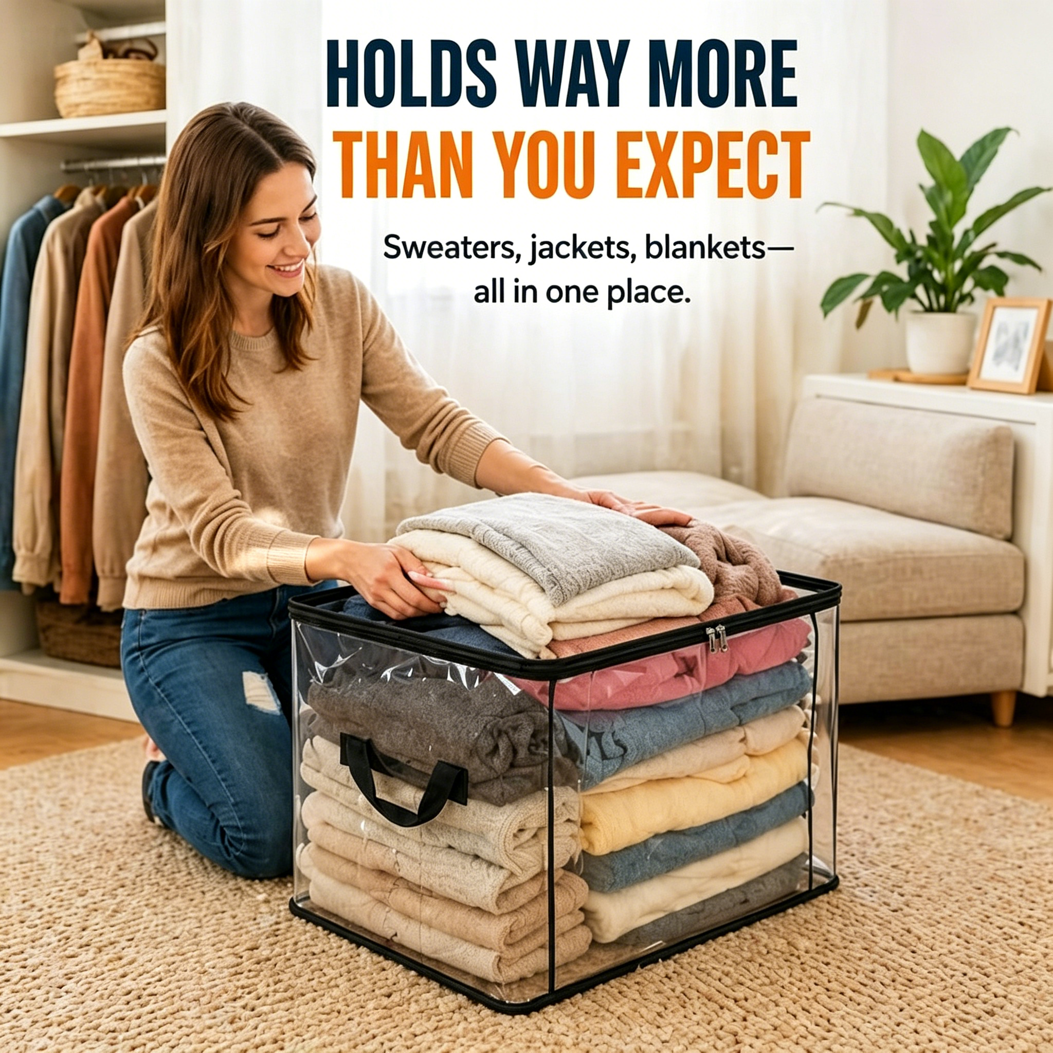 Large Heavy-Duty Thick Plastic Clear Storage Bag for Clothes, Moving & Storage