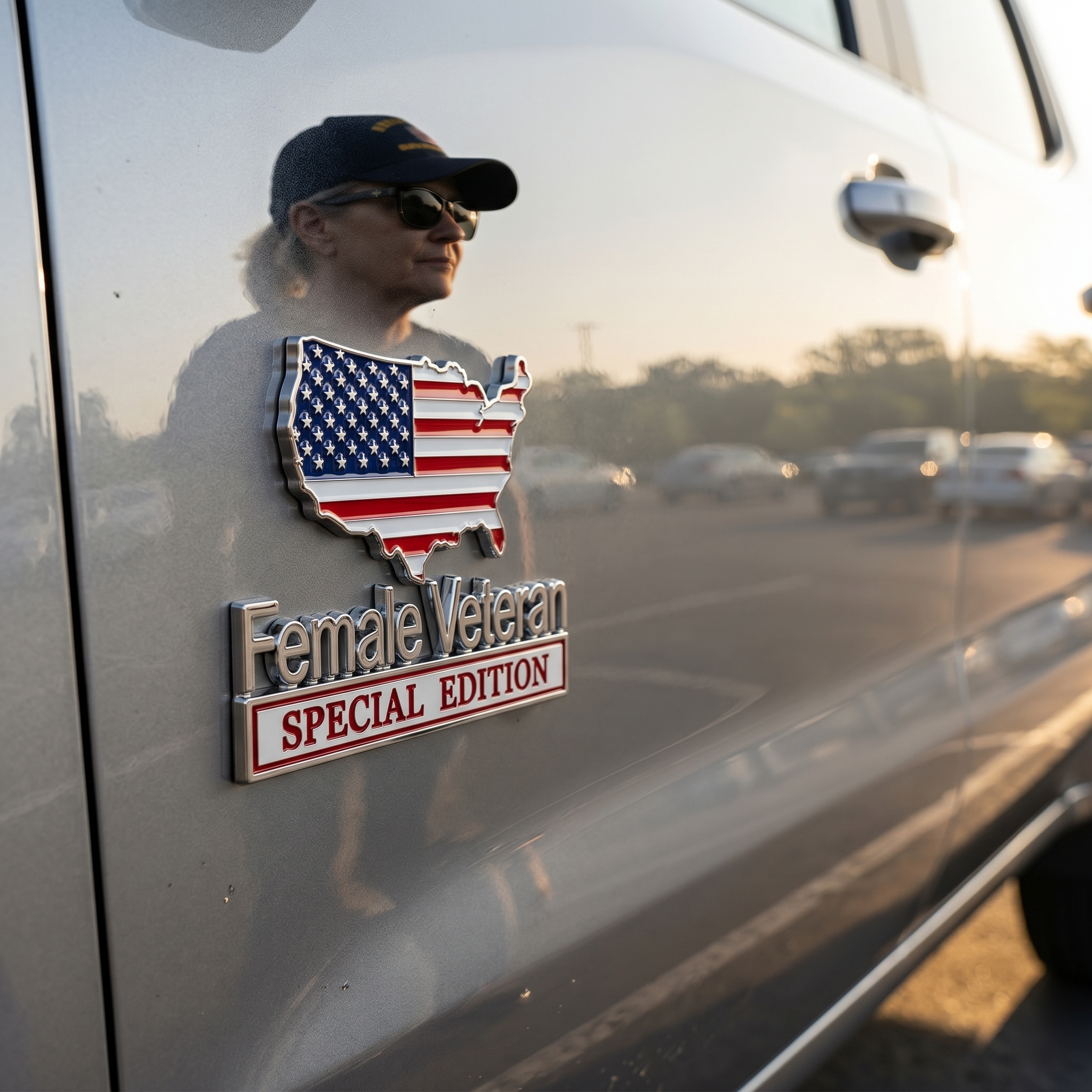 Female Veteran Special Edition Metal Vehicle Badge