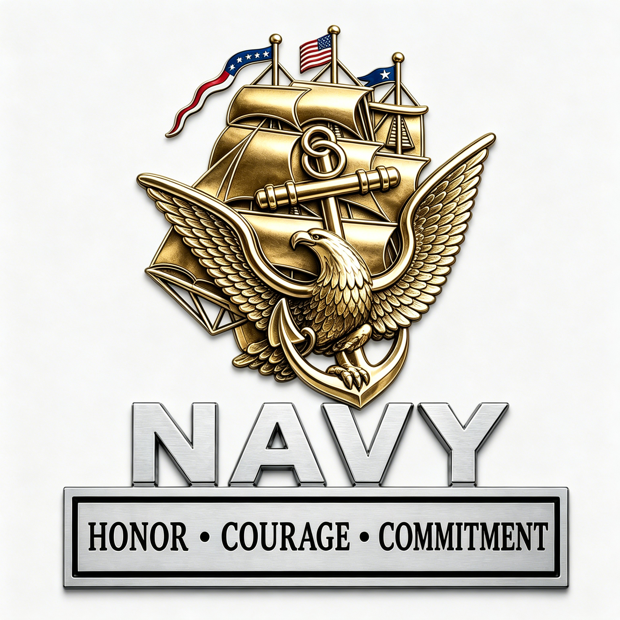 U.S. Navy "Core Values" Metal Vehicle Badge