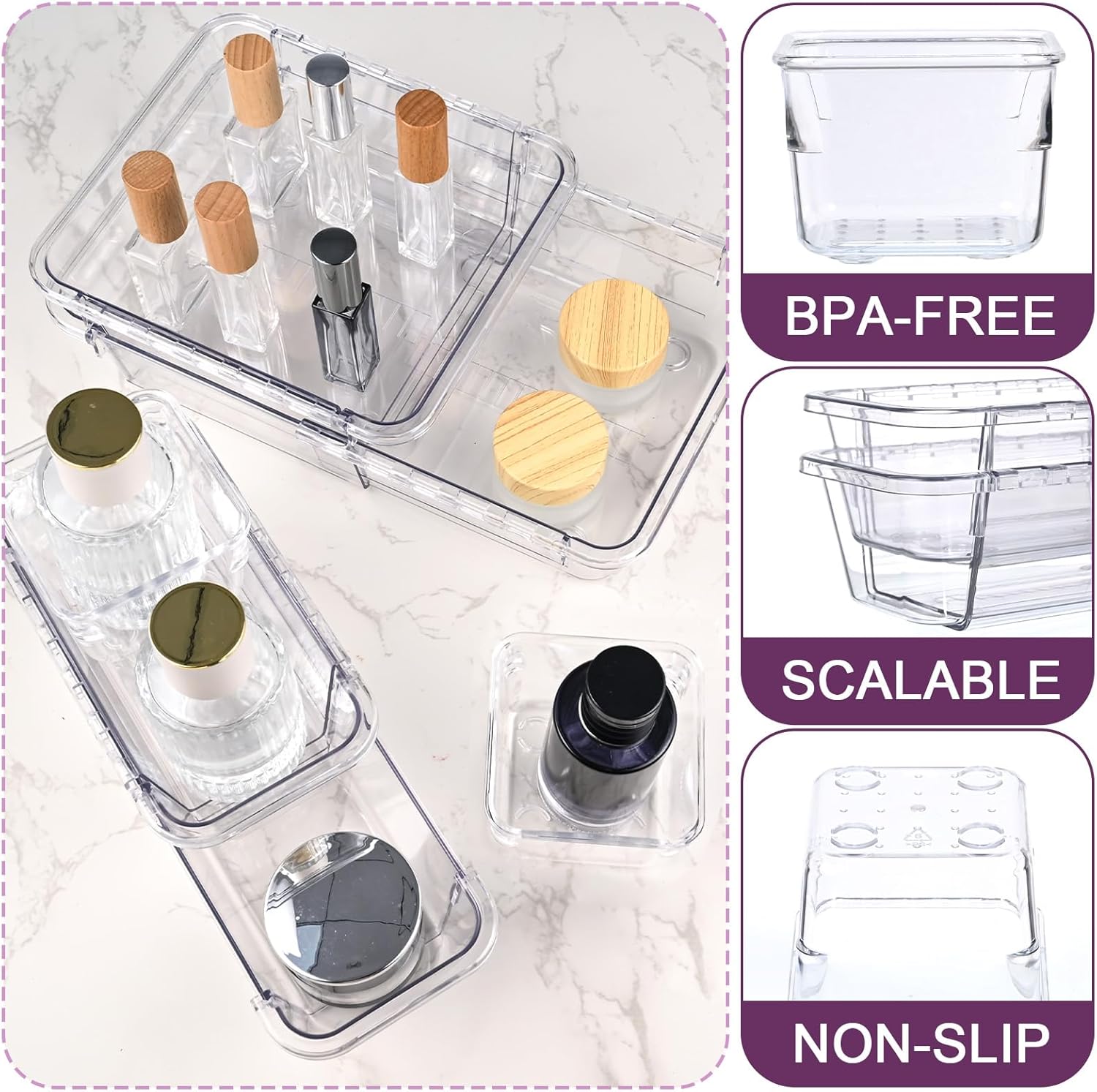 Clear Drawer Organizer, Adjustable Drawer Storage Box