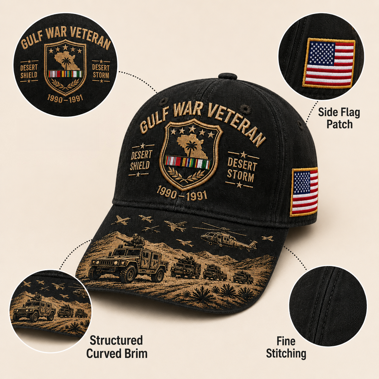 Gulf War Veteran Desert Shield & Desert Storm Commemorative Cap