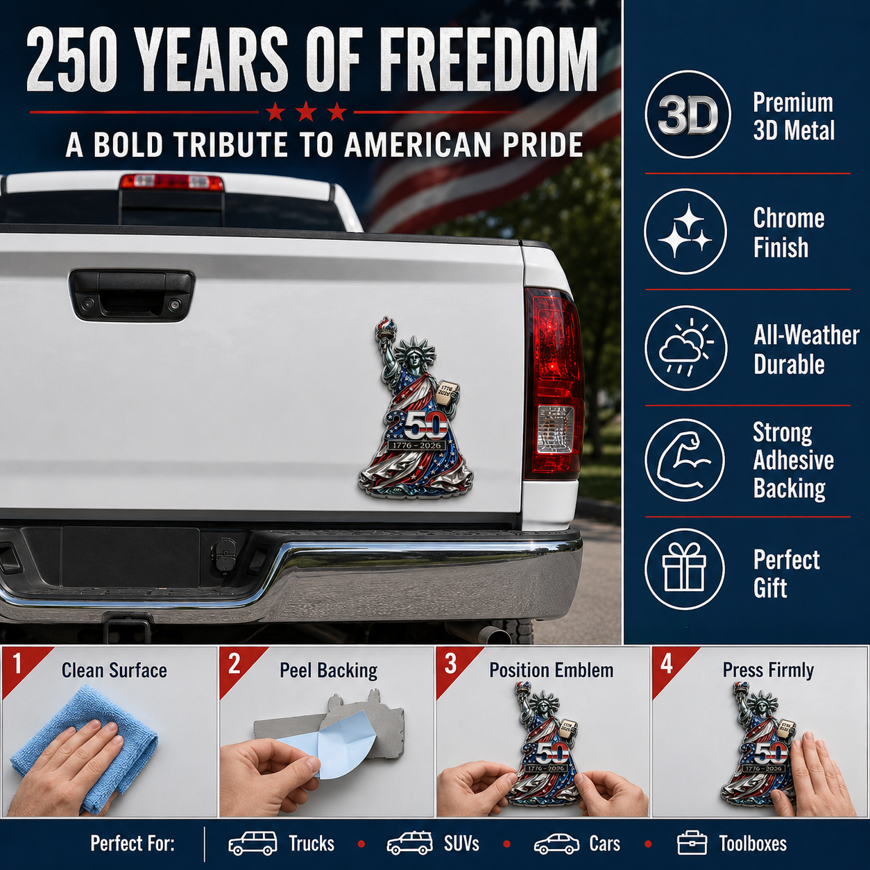 🗽 America 250th Liberty Emblem Badge — 1776–2026 Tribute
