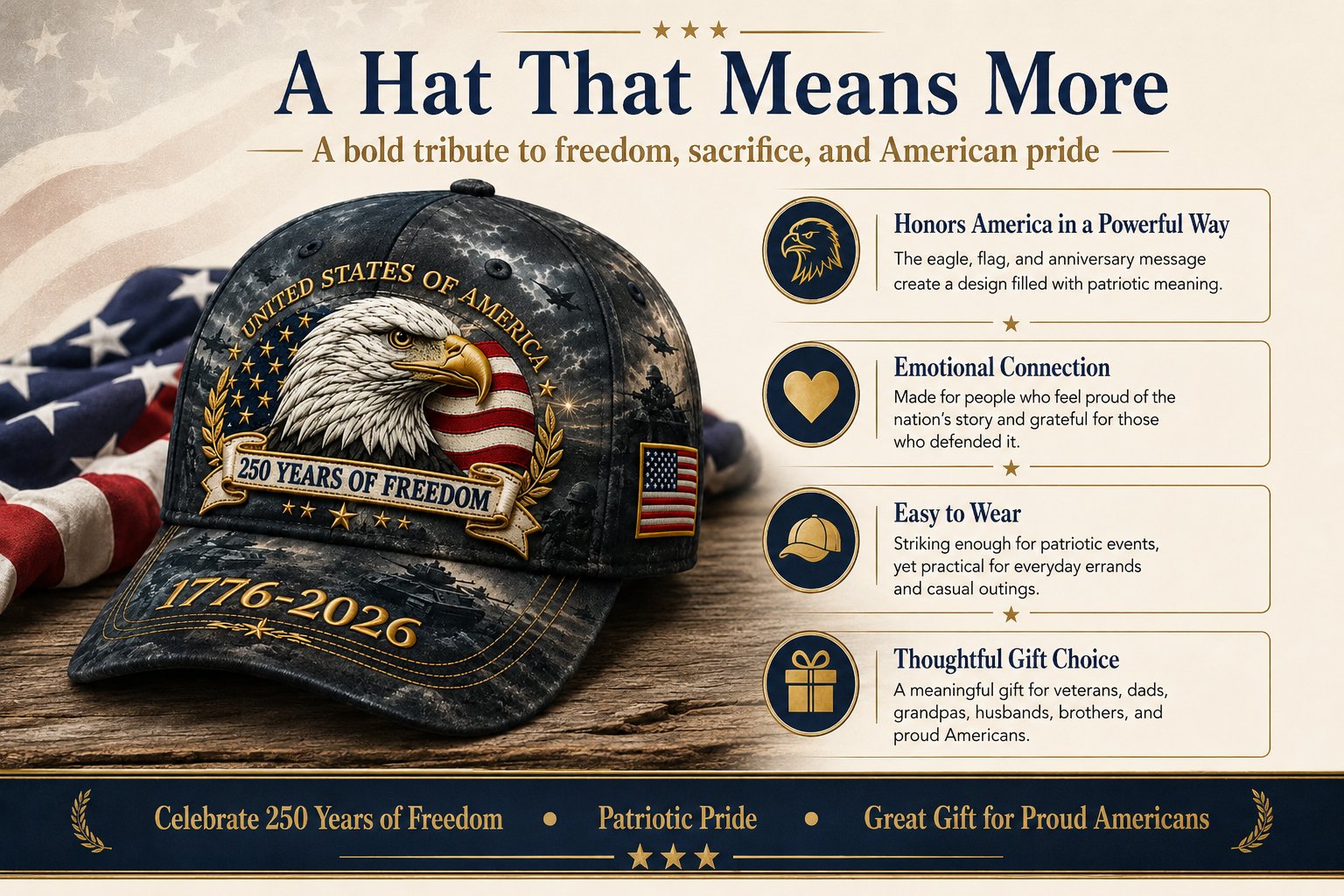 250 Years of Freedom Eagle Cap | Embroidered Patriotic Vintage Baseball Hat