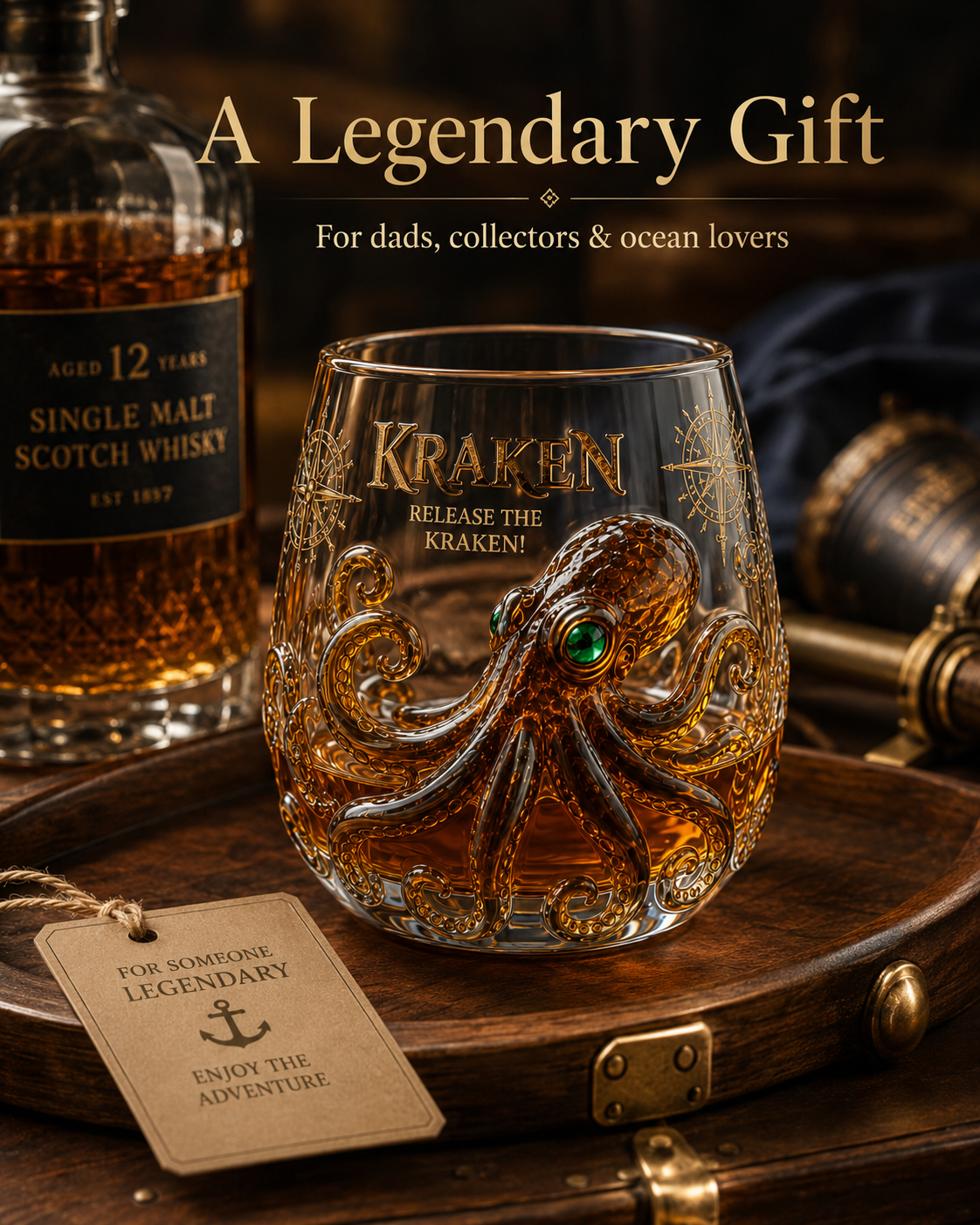 Kraken Octopus Sculpted Glass Tumbler