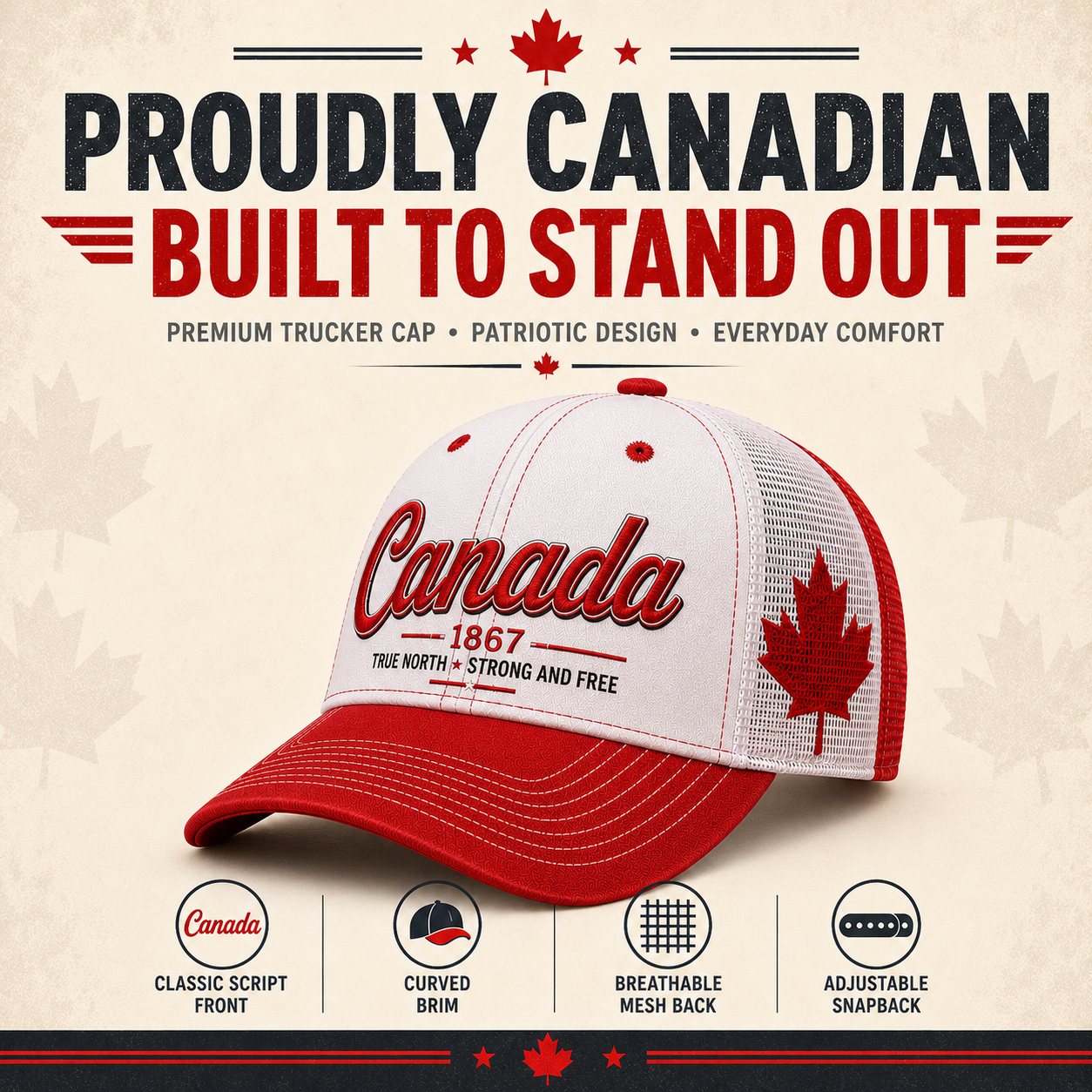 🔥Canada Day Sale - Canada 1867 “True North” Patriotic Trucker Cap