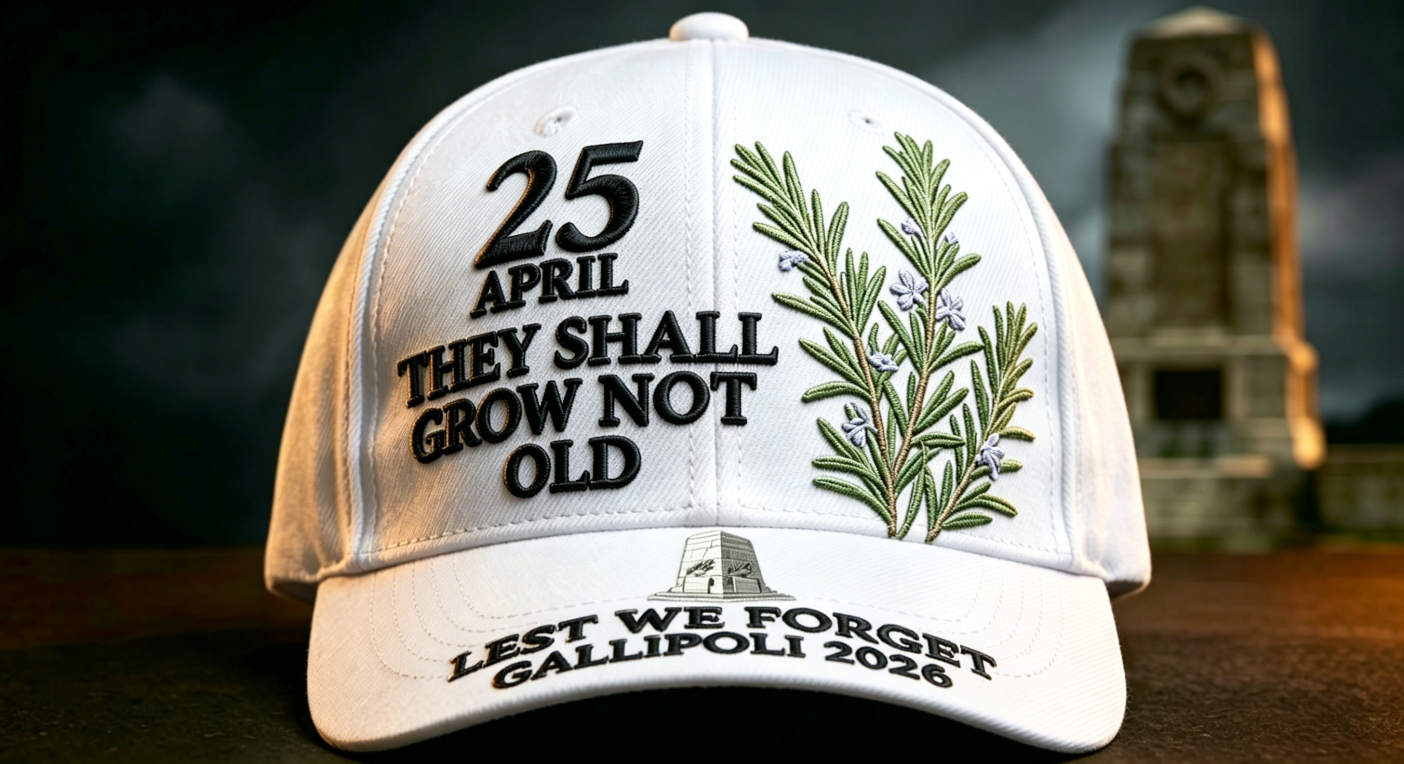  "Lest We Forget" — Gallipoli 2026 ANZAC Commemorative Cap · Rosemary Edition