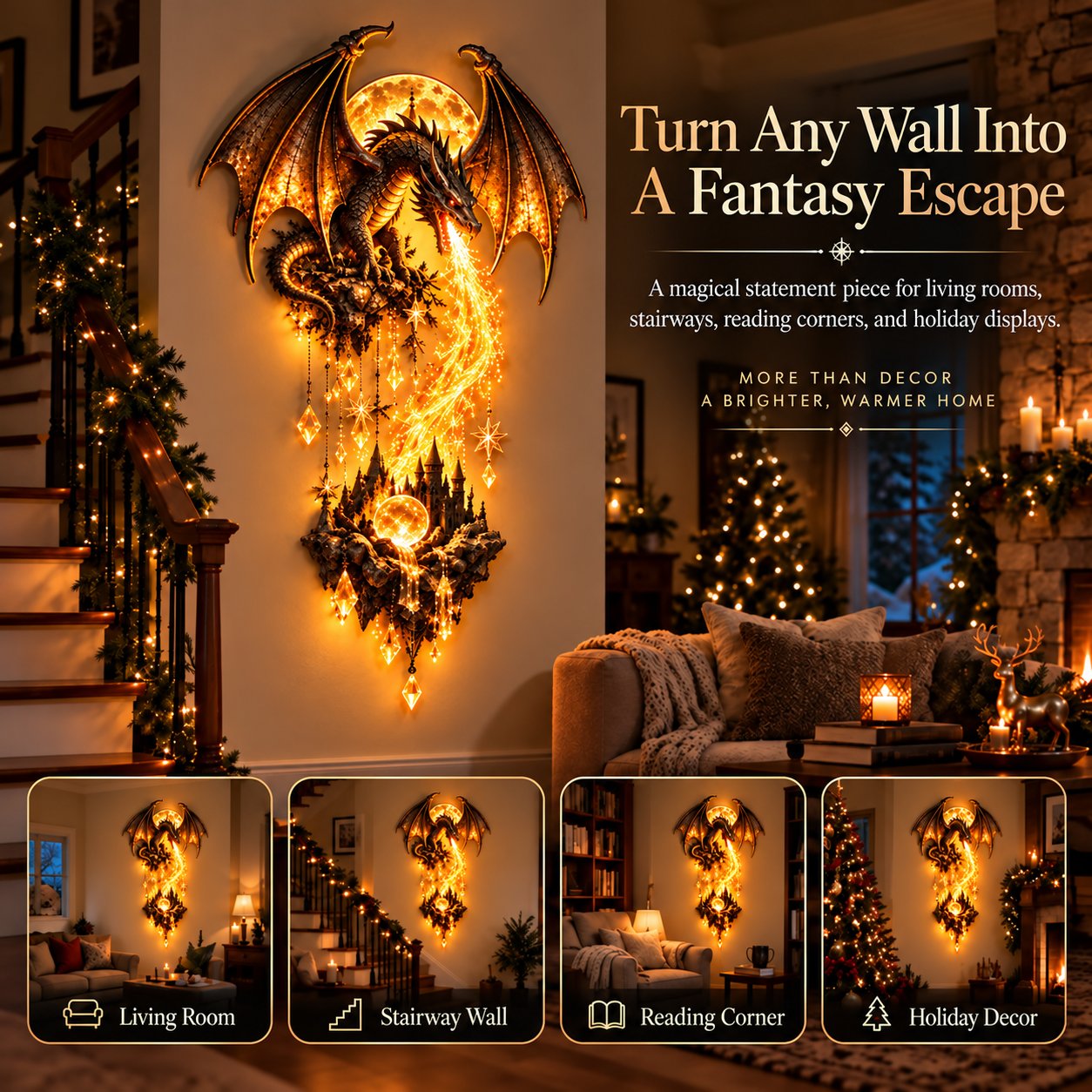 🐉 Dragonfire Moonlight Wall Lamp | Enchanted Fantasy Castle Decor 🌙