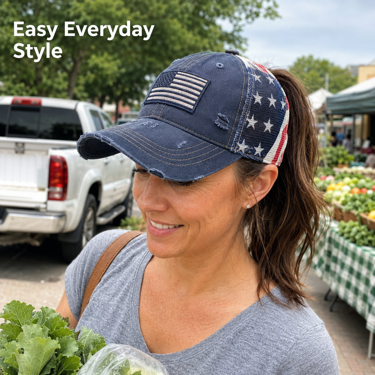 American Flag Ponytail Embroidered Hat