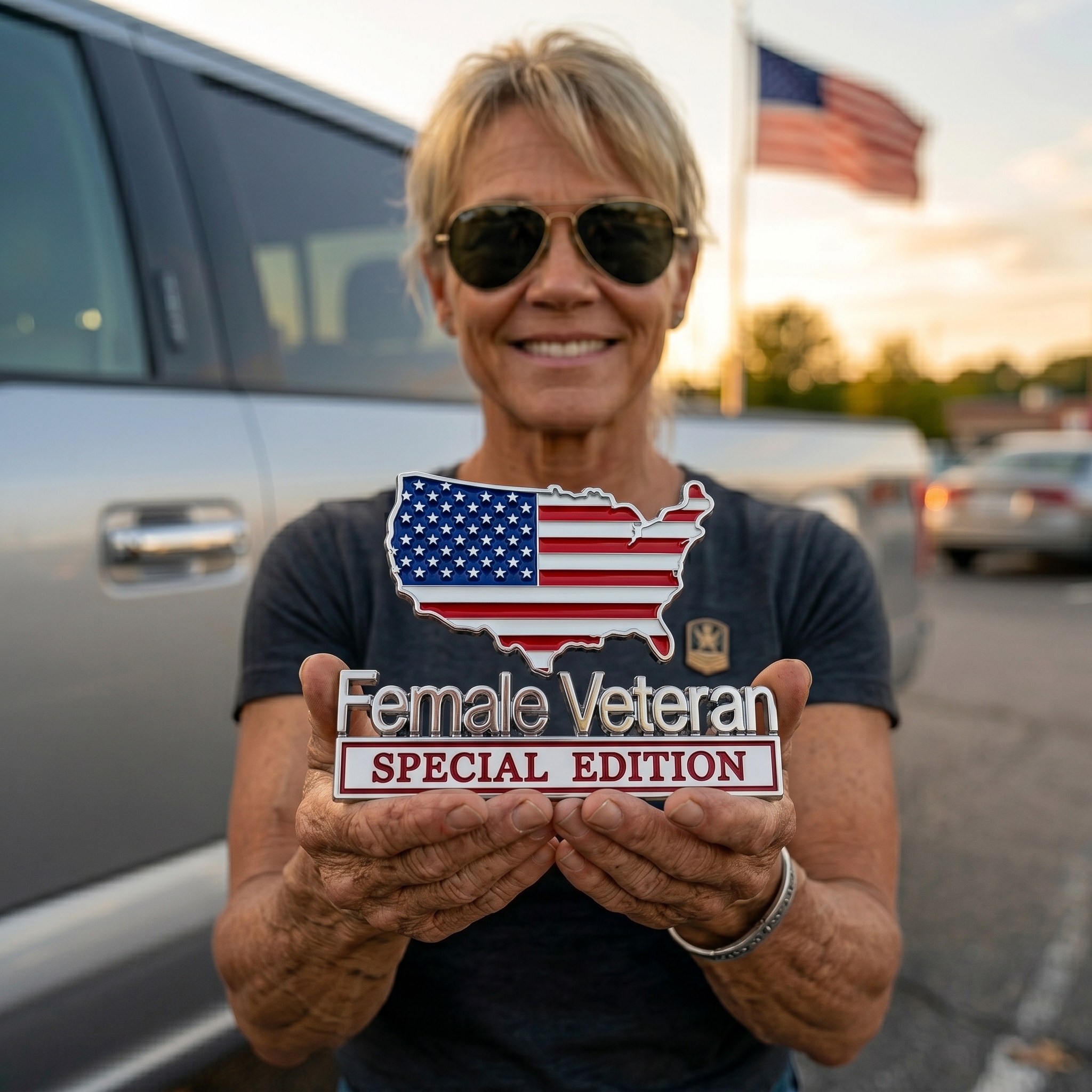 Female Veteran Special Edition Metal Vehicle Badge