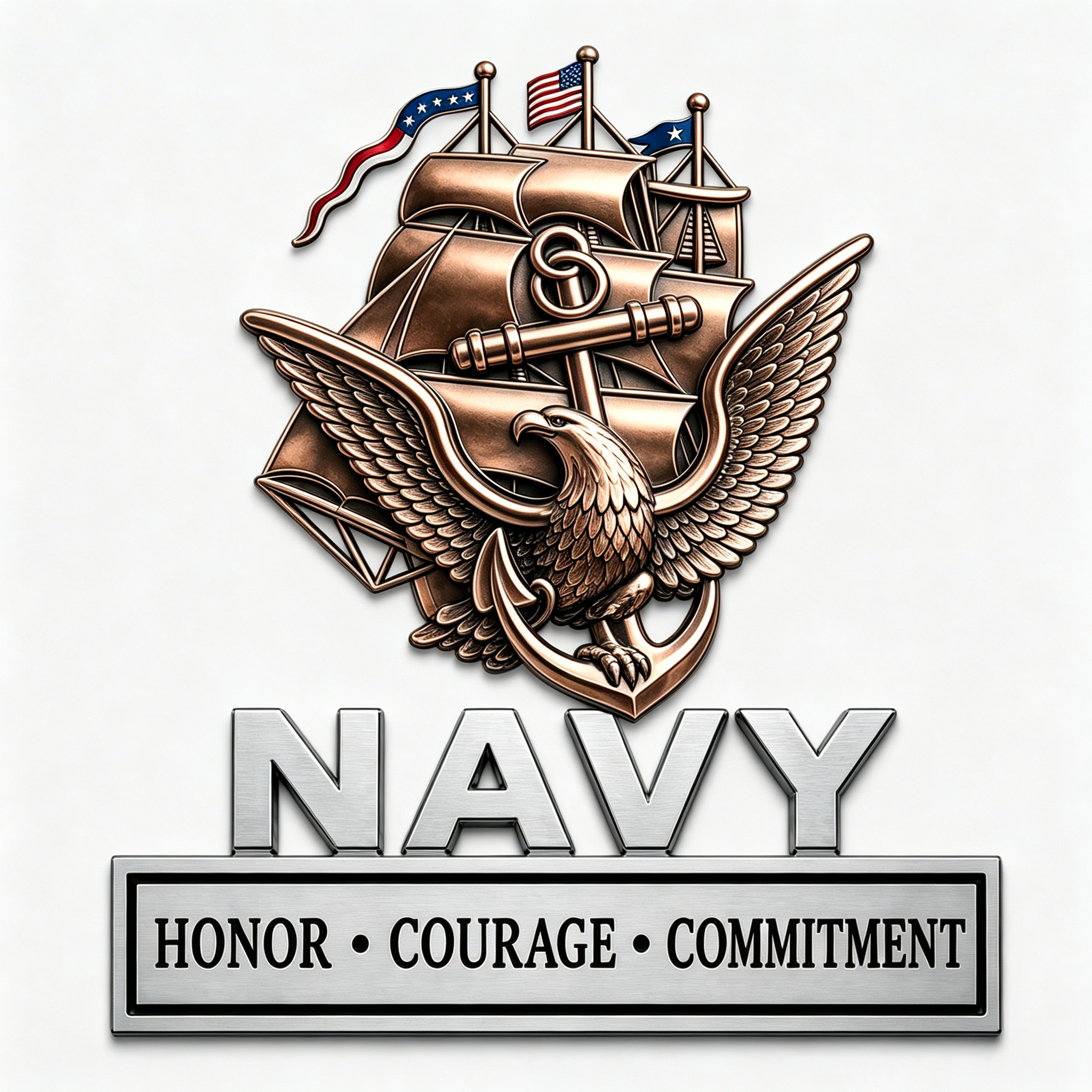 U.S. Navy "Core Values" Metal Vehicle Badge
