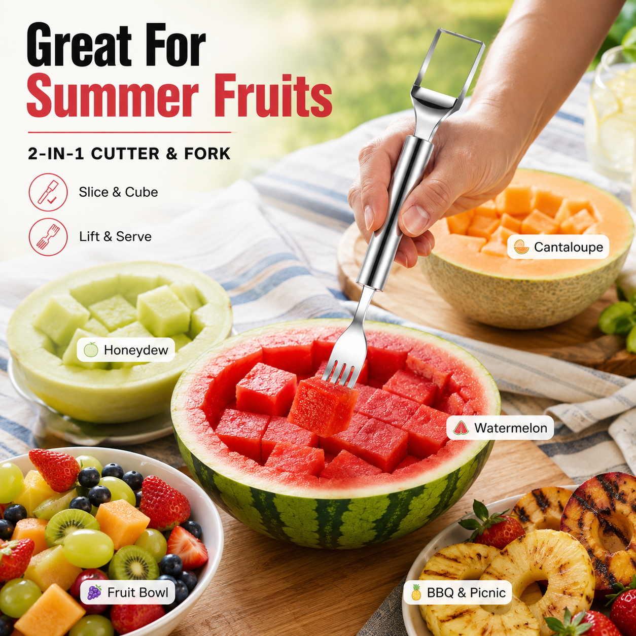 🍉 Effortless Fruit Prep-49% OFF-✨ 2-in-1 Fruit Cutter & Fork – For Quick and Easy Fruit Serving! 🍓