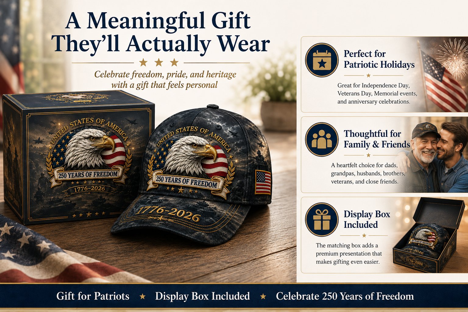 250 Years of Freedom Eagle Cap | Embroidered Patriotic Vintage Baseball Hat