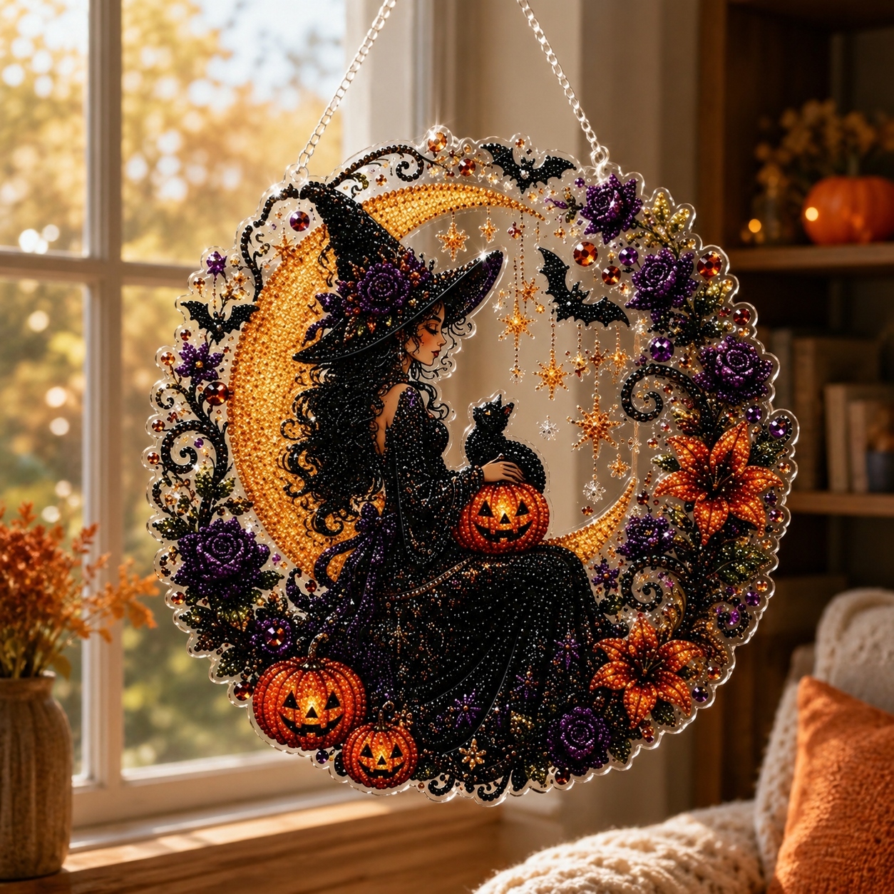 Halloween Black Cat Moon Diamond Art Hanging Ornament Kit