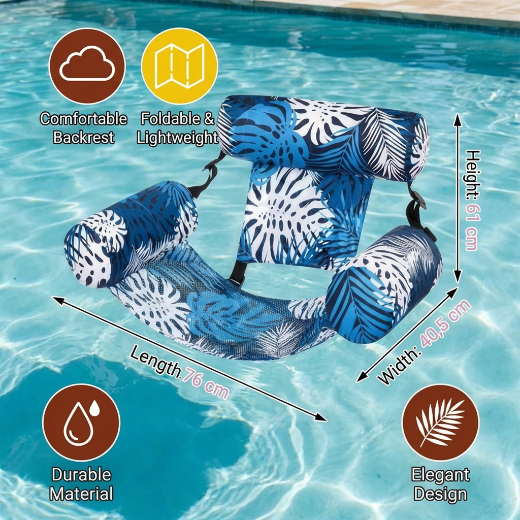 Inflatable Pool Hammock with Backrest – Foldable Water Lounge