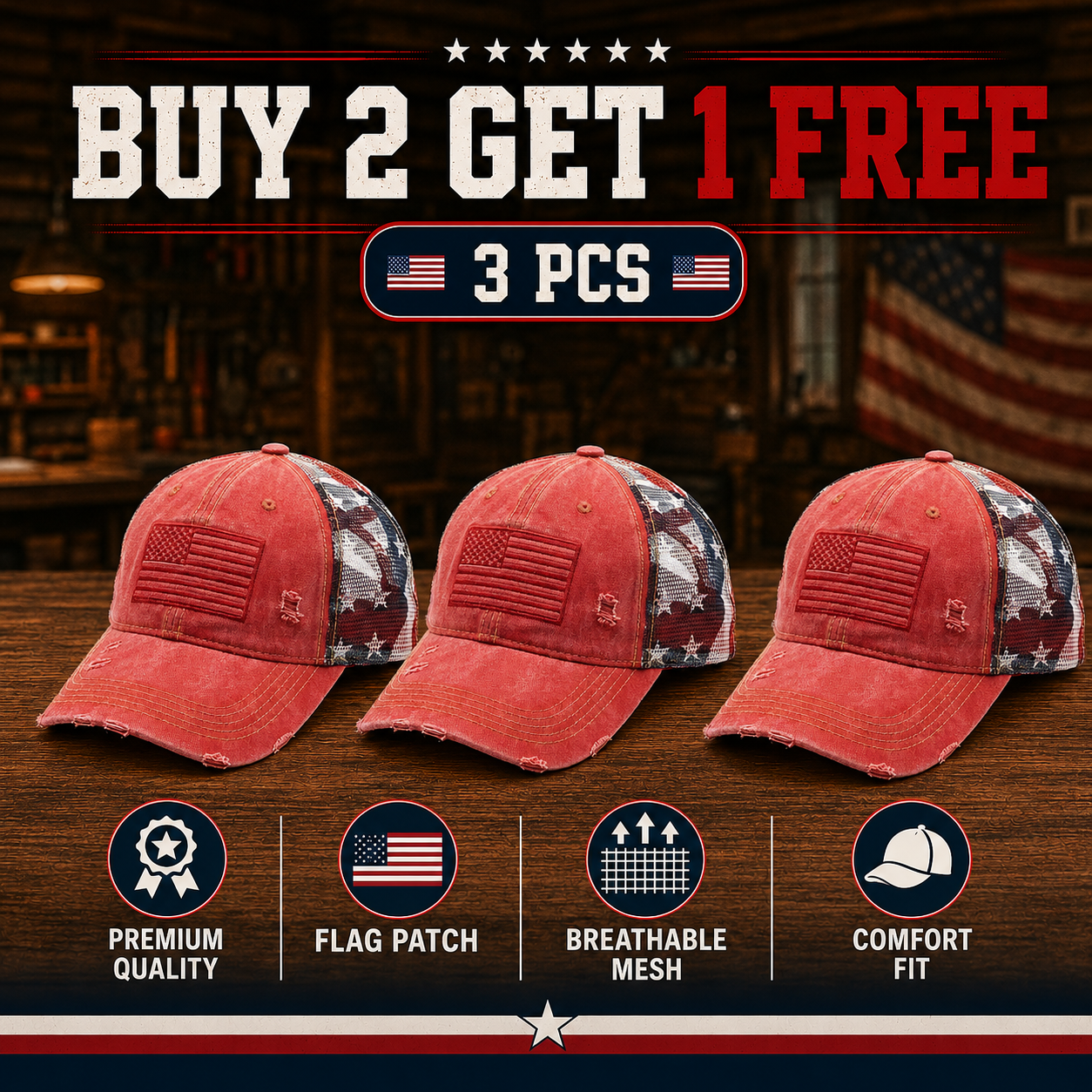 American Flag Ponytail Embroidered Hat