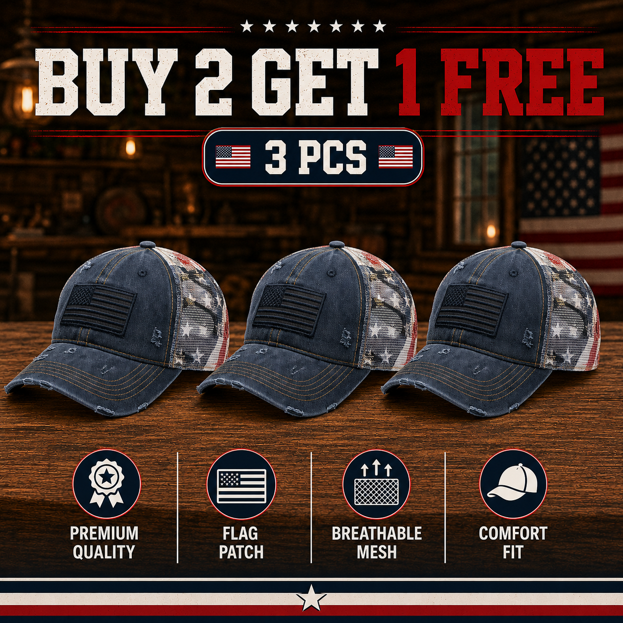 American Flag Ponytail Embroidered Hat
