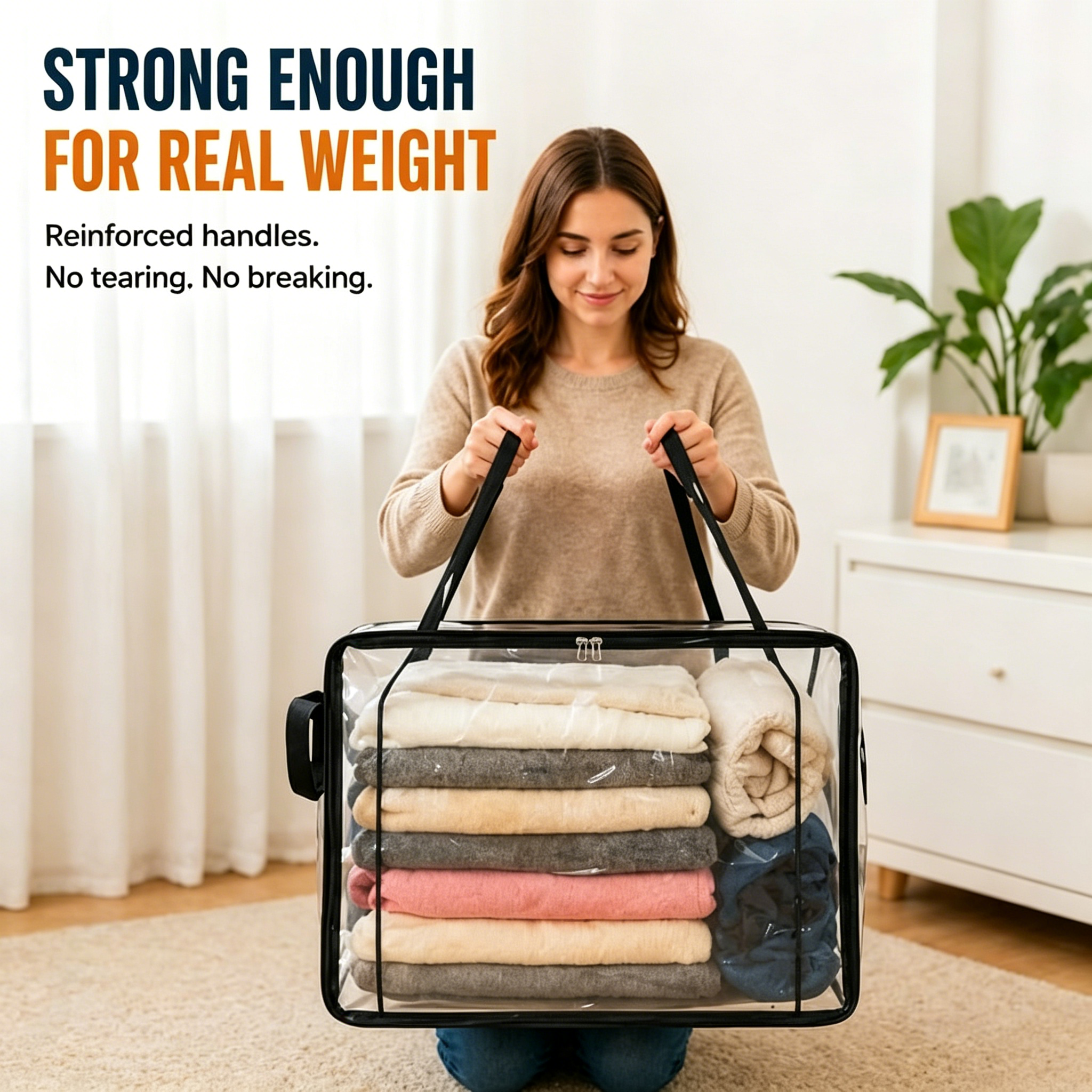 Large Heavy-Duty Thick Plastic Clear Storage Bag for Clothes, Moving & Storage
