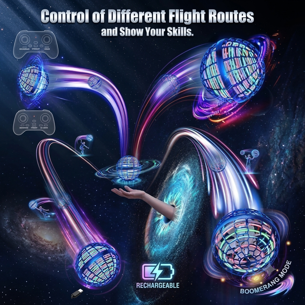 🛸 Hottest Cosmic Fly Orb Ball - Boomerang Hover & Galaxy Spin Effect Drone Toy, Outdoor Fun Gift