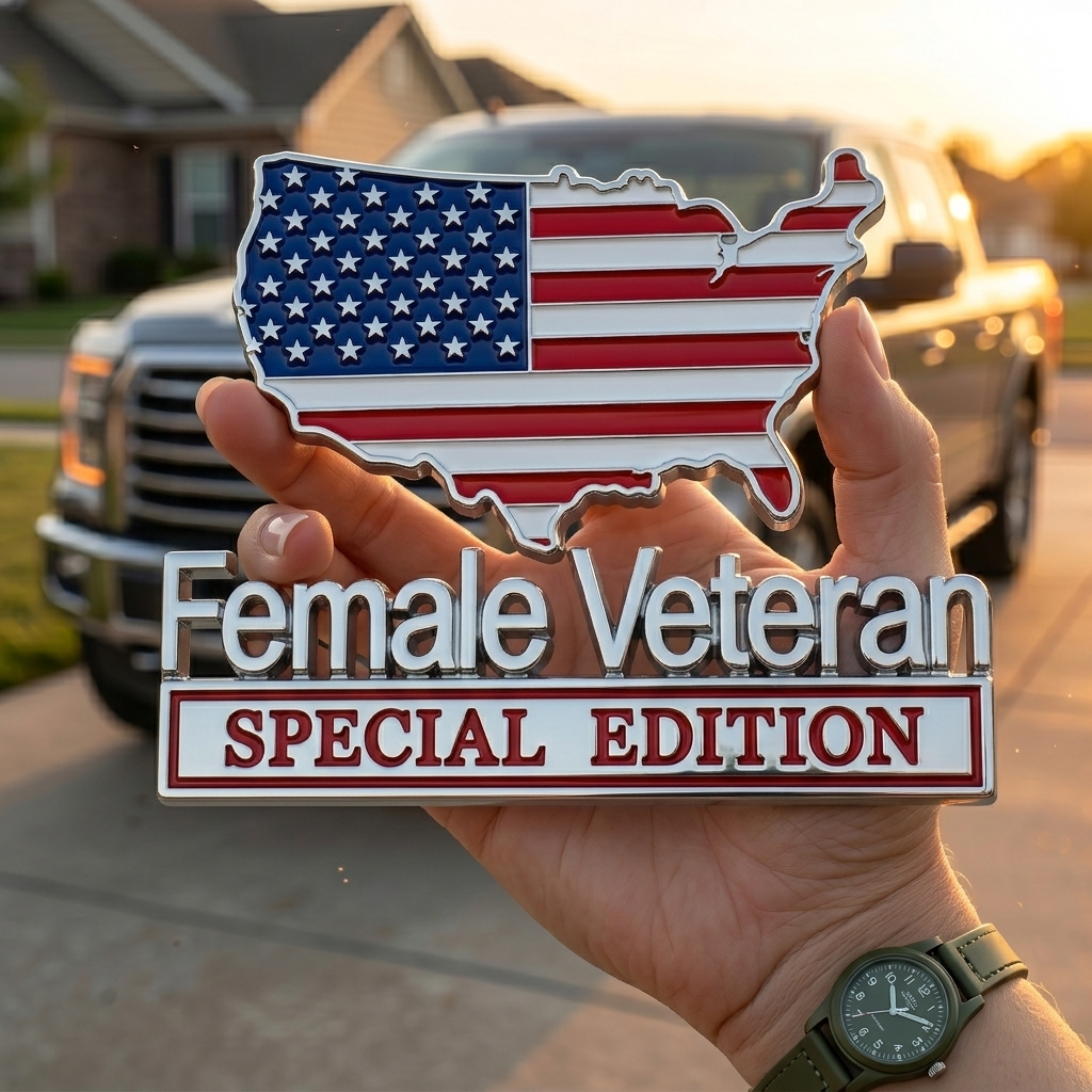 Female Veteran Special Edition Metal Vehicle Badge