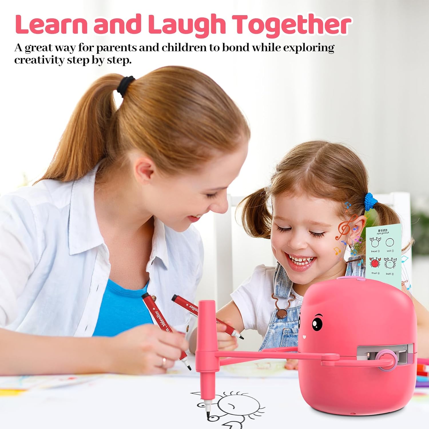 Drawing Robot for Kids with 150 Learning Cards and 17 Colorful Pens, Voice Interactive Educational Smart Art Painting Machine, Step-by-Step Drawing Guidance for Boys Girls Early Learning & STEM Toys