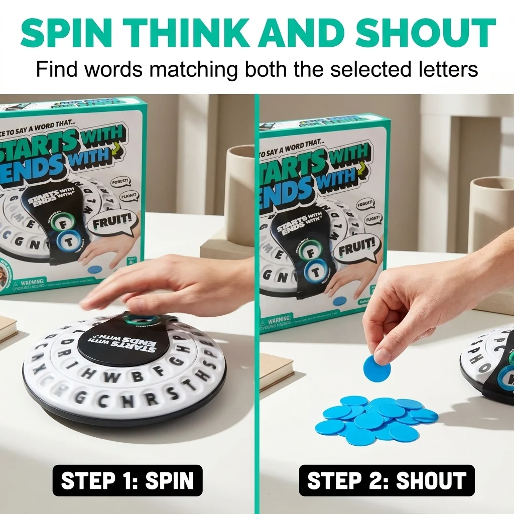 Spin & Shout Word Game – Fast-Paced Family Game with Letter Wheels, Spinner Device