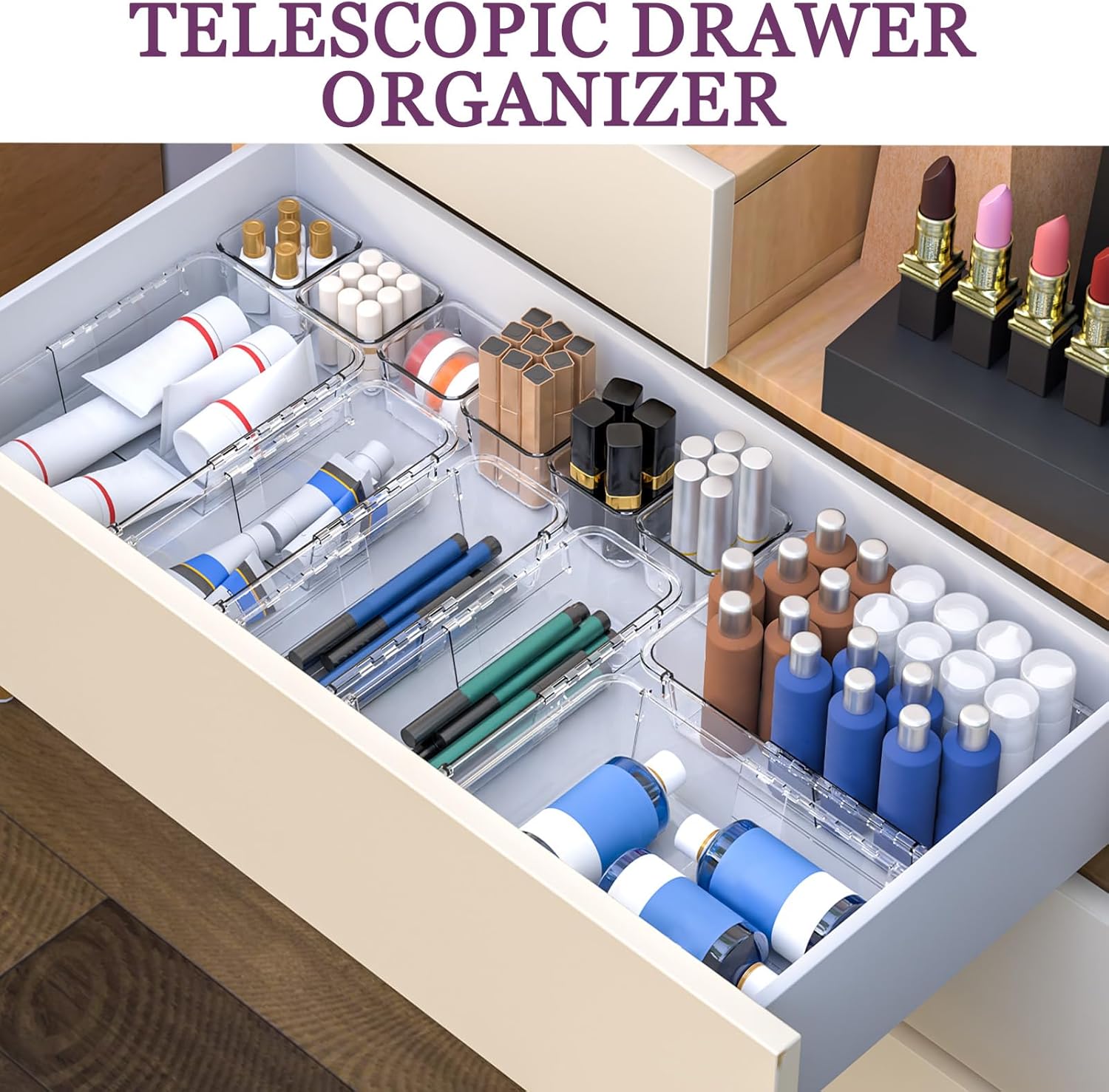 Clear Drawer Organizer, Adjustable Drawer Storage Box
