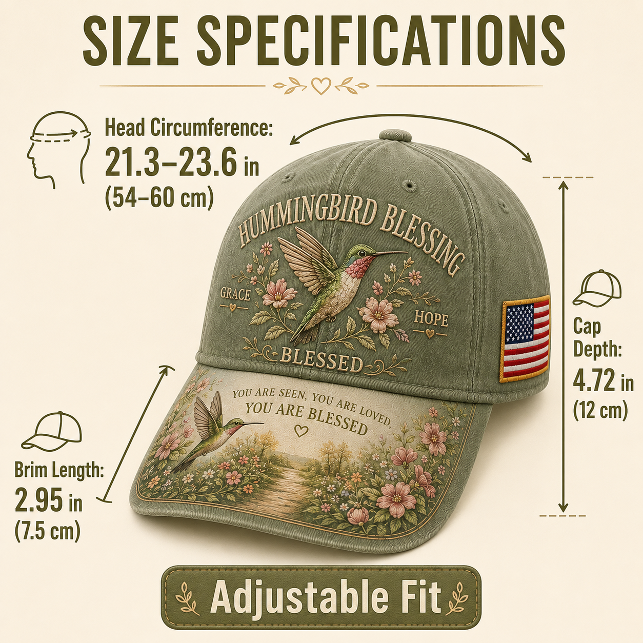 Hummingbird Blessing Faith Garden Cap
