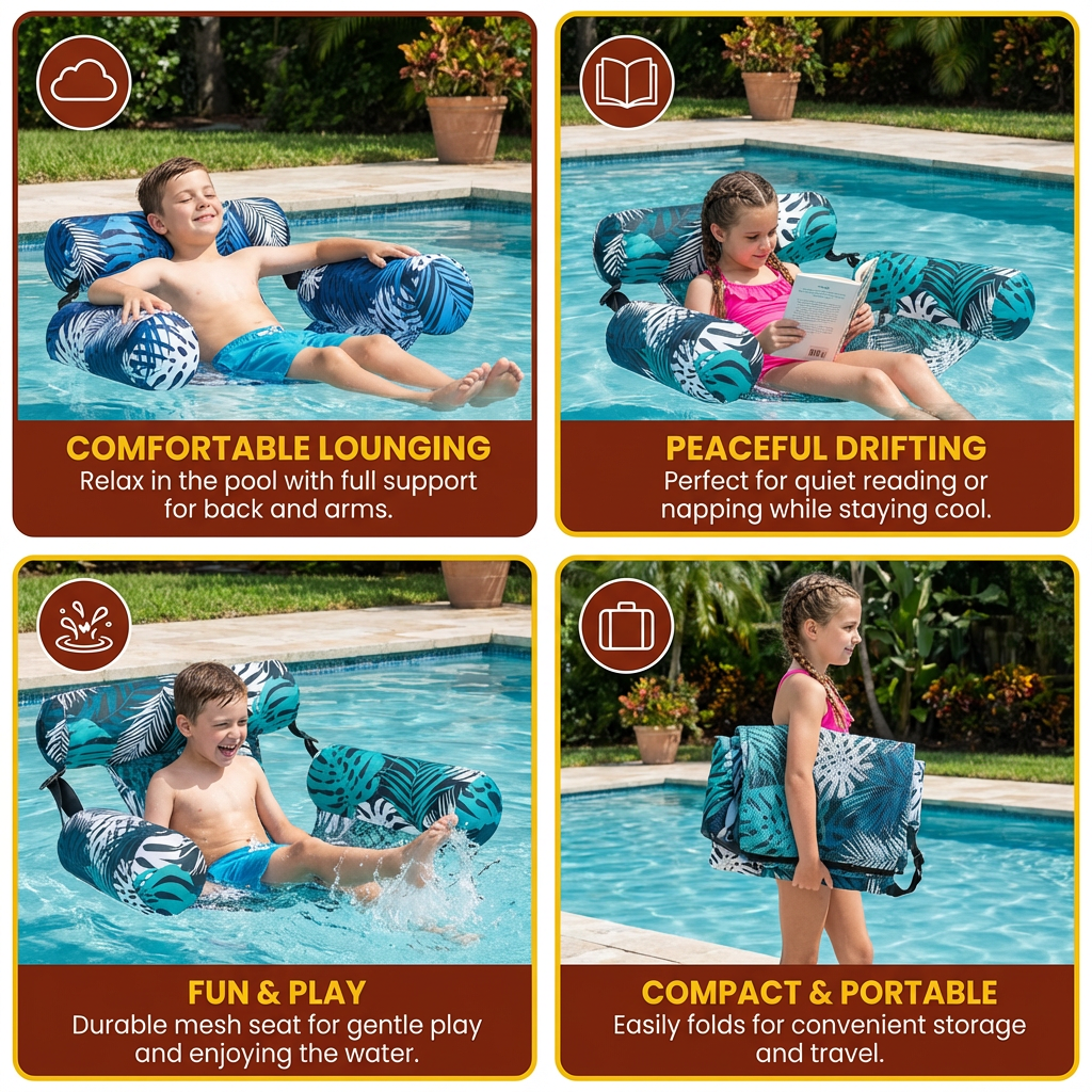 Inflatable Pool Hammock with Backrest – Foldable Water Lounge