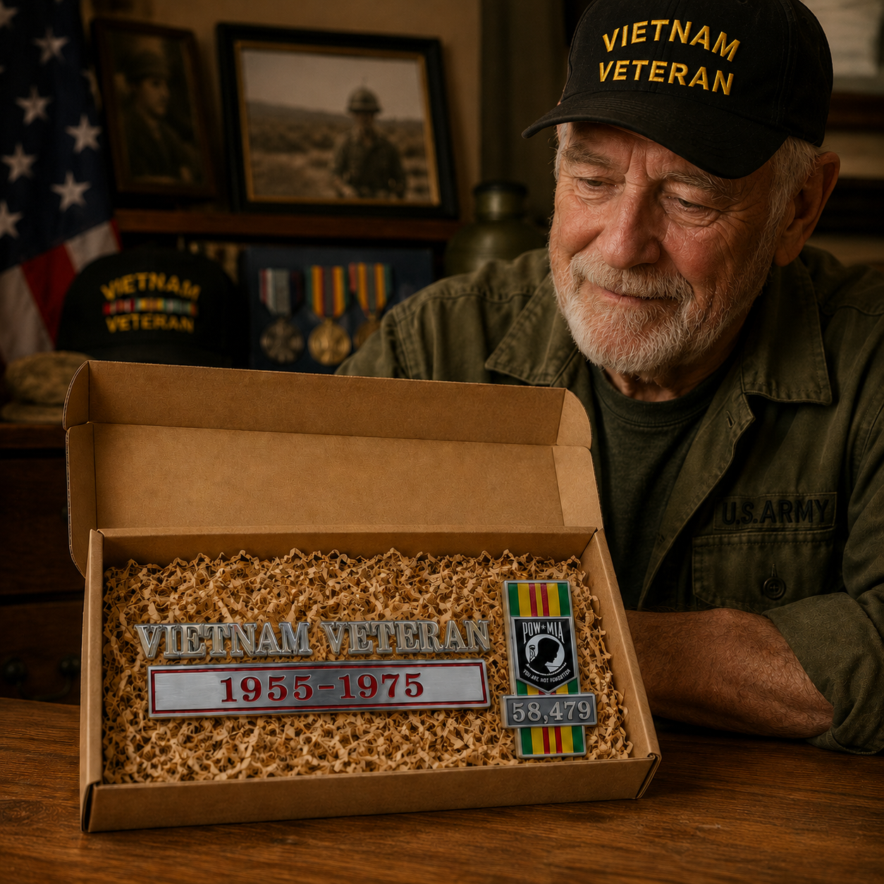 Vietnam Veteran 1955–1975 Memorial Car Emblem Metal Badge