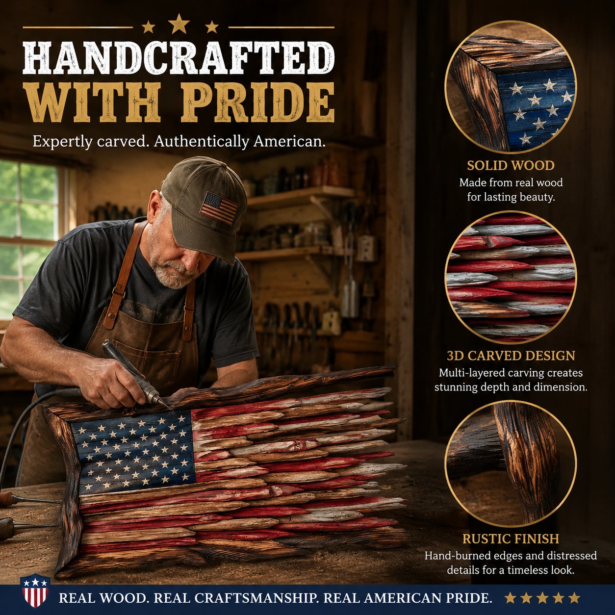 🇺🇸 Handmade Wooden American Flag Wall Art, 🔥Buy 2 FREE SHIPPING