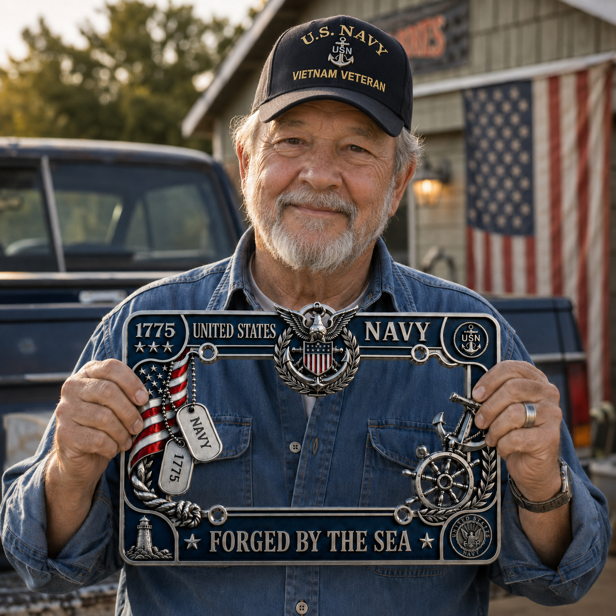 U.S. Navy “Forged By The Sea” License Plate Frame